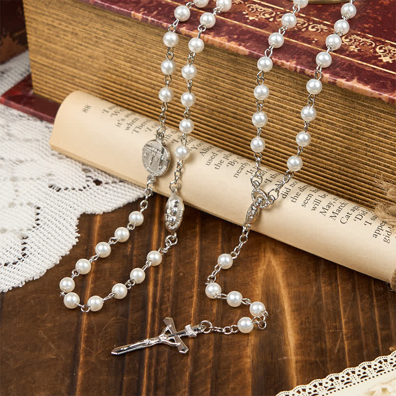 Christianartworkshop Crucifix & Our Lady of 8mm Pearl Prayer Beads Rosary (3 Colors) - image 7