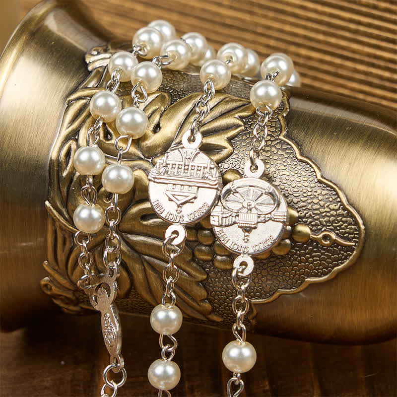 Christianartworkshop Crucifix & Our Lady of 8mm Pearl Prayer Beads Rosary (3 Colors) - image 8