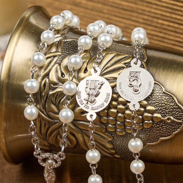 Christianartworkshop Crucifix & Our Lady of 8mm Pearl Prayer Beads Rosary (3 Colors) - image 10