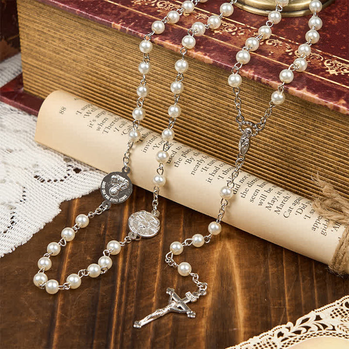 Christianartworkshop Crucifix & Our Lady of 8mm Pearl Prayer Beads Rosary (3 Colors) - image 12