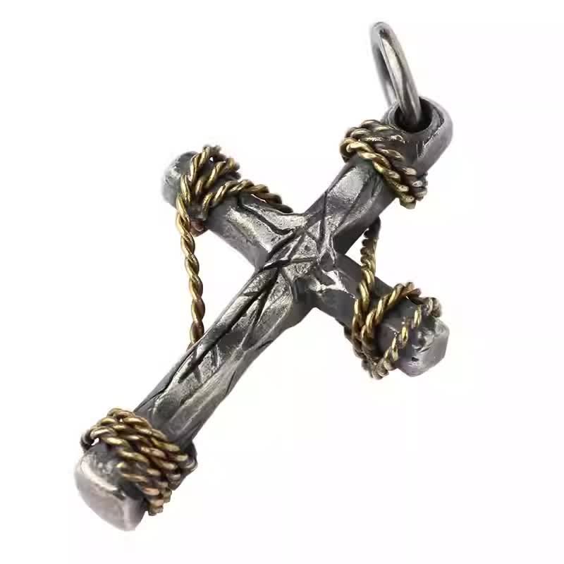 Christianartworkshop Exquisite 925 Sterling Silver and Brass Rope Forged Cross Necklace - image 3