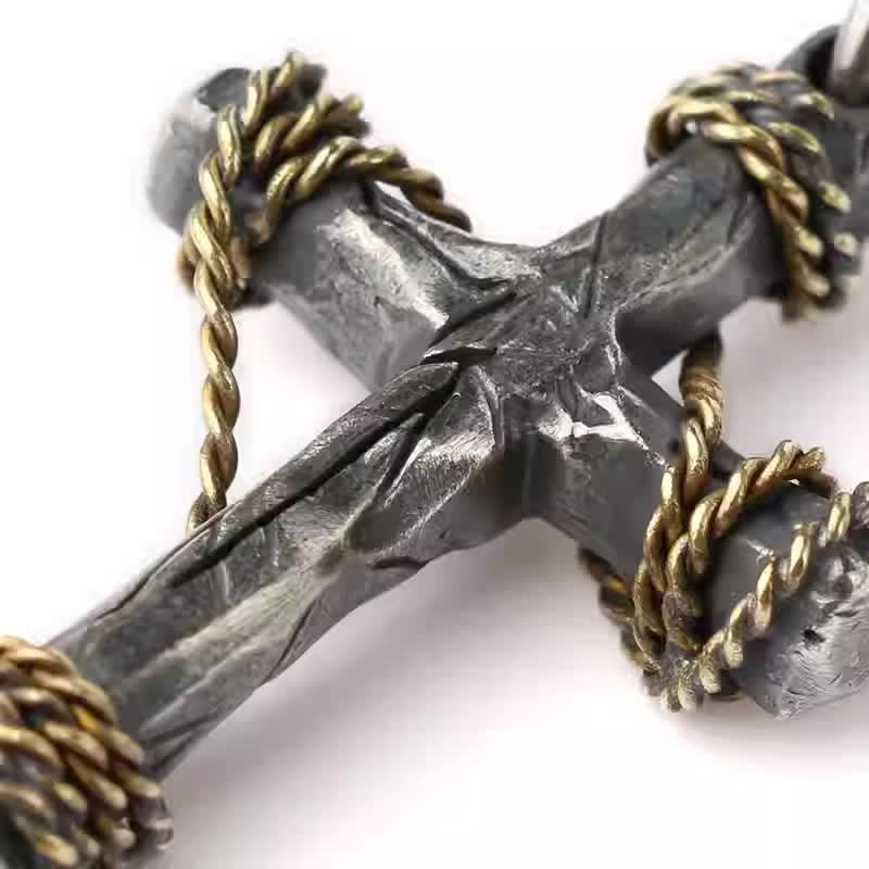Christianartworkshop Exquisite 925 Sterling Silver and Brass Rope Forged Cross Necklace - image 2