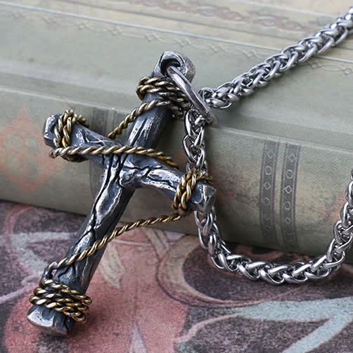 Christianartworkshop Exquisite 925 Sterling Silver and Brass Rope Forged Cross Necklace - 925 Sterling Silver（Only Pendant） - image 0