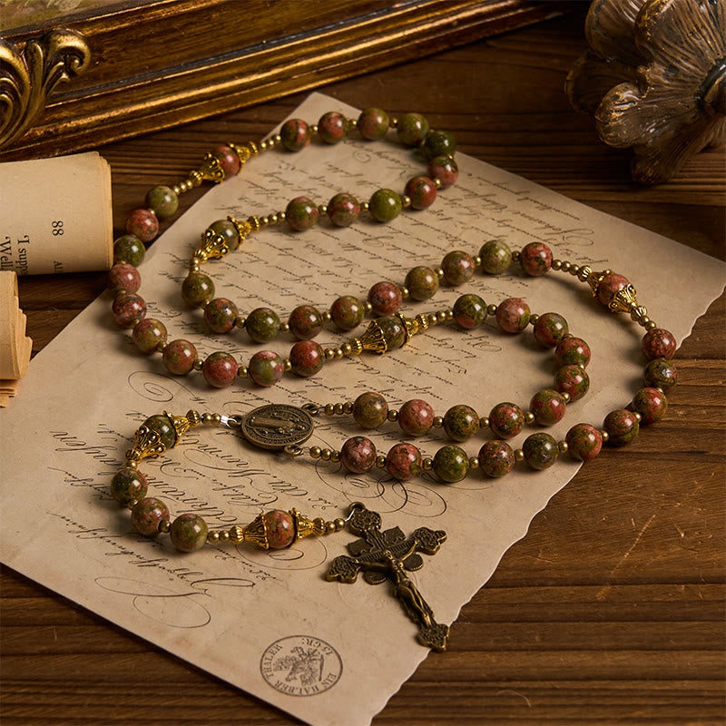 Christianartworkshop St. Benedict & Crucifix of 8mm Handmade Chrysocolla Stone Rosary - Exclusive Crafted for Holy Prayer - image 3