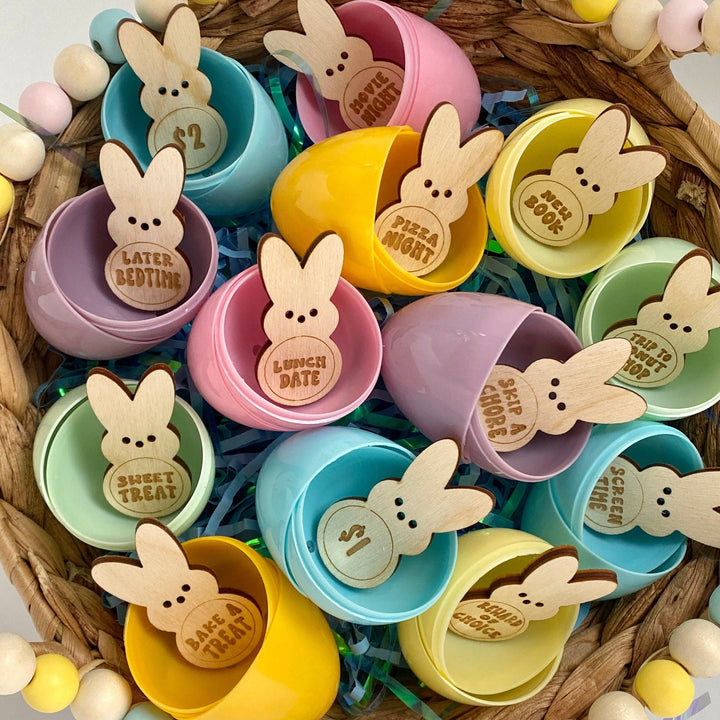 Christianartworkshop Easter Egg Filler - Engraved Bunny Shaped Easter Egg Filler Tokens with Activities - Bunny/28pcs+Egg/10pcs - image 1