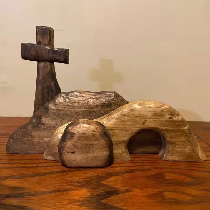 Christianartworkshop He is Risen Wooden Empty Tomb Easter Ornament - Commemorate His Triumph - He is Risen - image 1