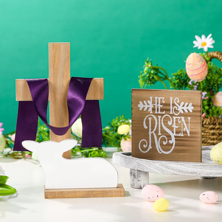 Christianartworkshop He is Risen Easter Tiered Tray Decor: A Joyful Celebration of Faith - image 4