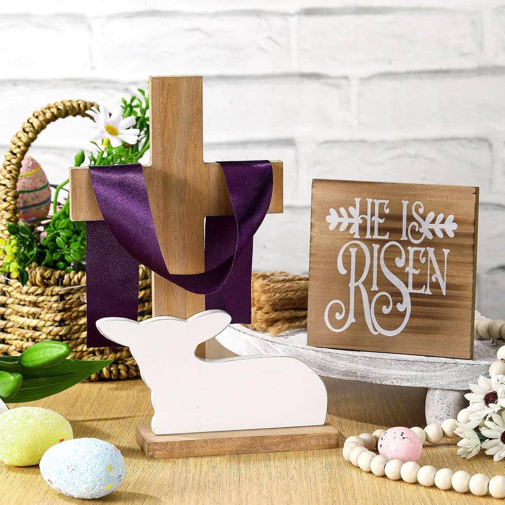 Christianartworkshop He is Risen Easter Tiered Tray Decor: A Joyful Celebration of Faith - image 2