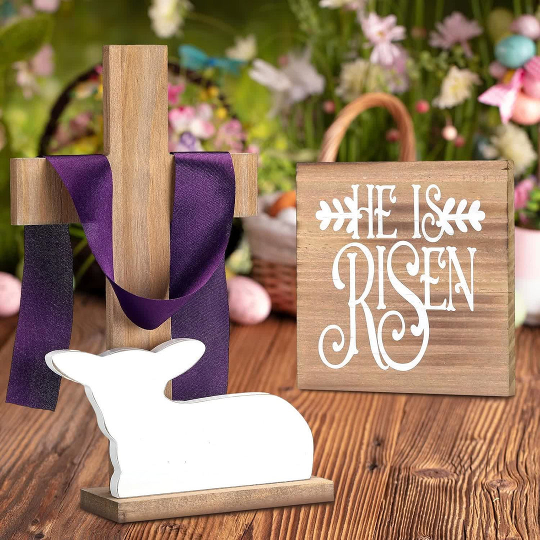 Christianartworkshop He is Risen Easter Tiered Tray Decor: A Joyful Celebration of Faith - Easter Tiered Tray Decor - image 1