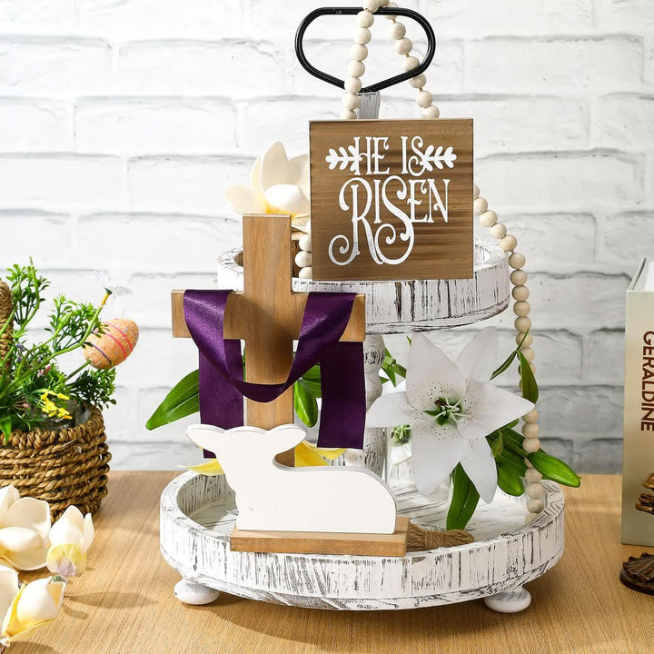Christianartworkshop He is Risen Easter Tiered Tray Decor: A Joyful Celebration of Faith - image 3