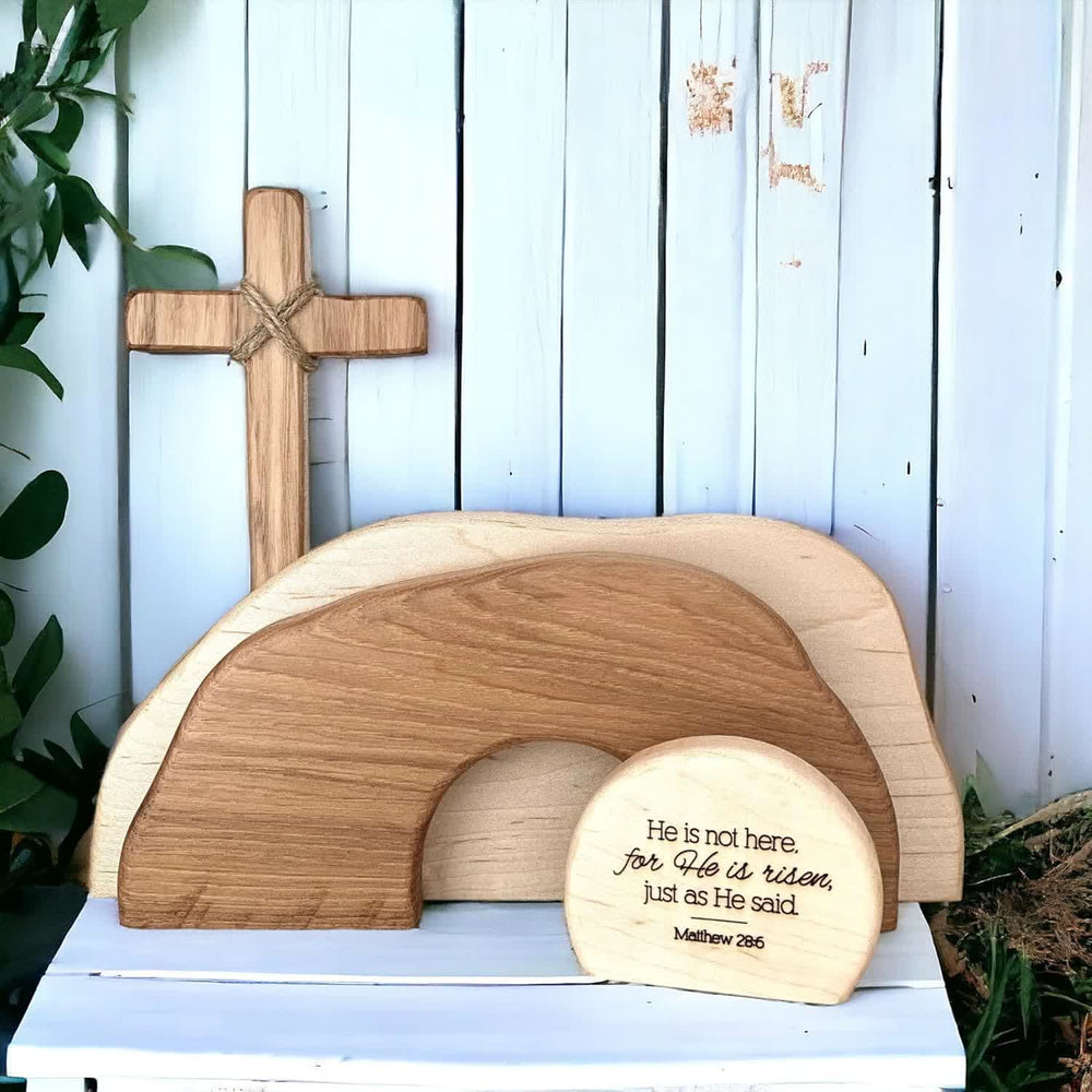 Christianartworkshop He is Risen: Rustic Wooden Easter Resurrection Decor Set with Scripture Wall Art - image 2