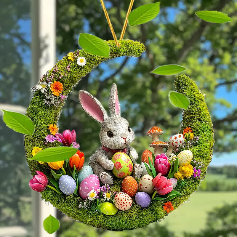 Christianartworkshop Springtime Delight: Enchanting Bunny & Floral Egg Easter Hanging Ornament - 7.87"/20cm - image 2