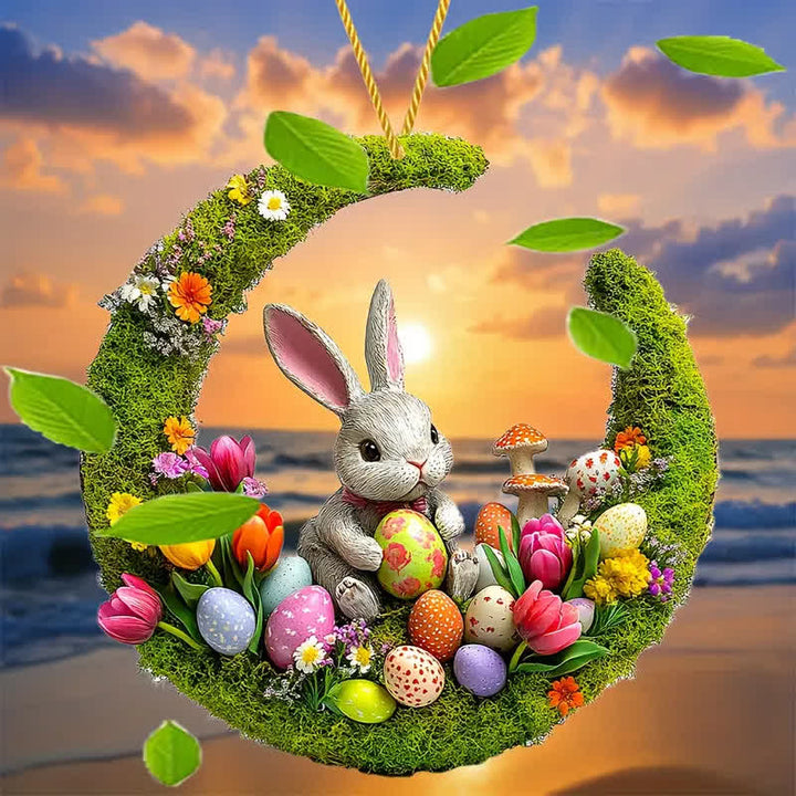 Christianartworkshop Springtime Delight: Enchanting Bunny & Floral Egg Easter Hanging Ornament - image 3