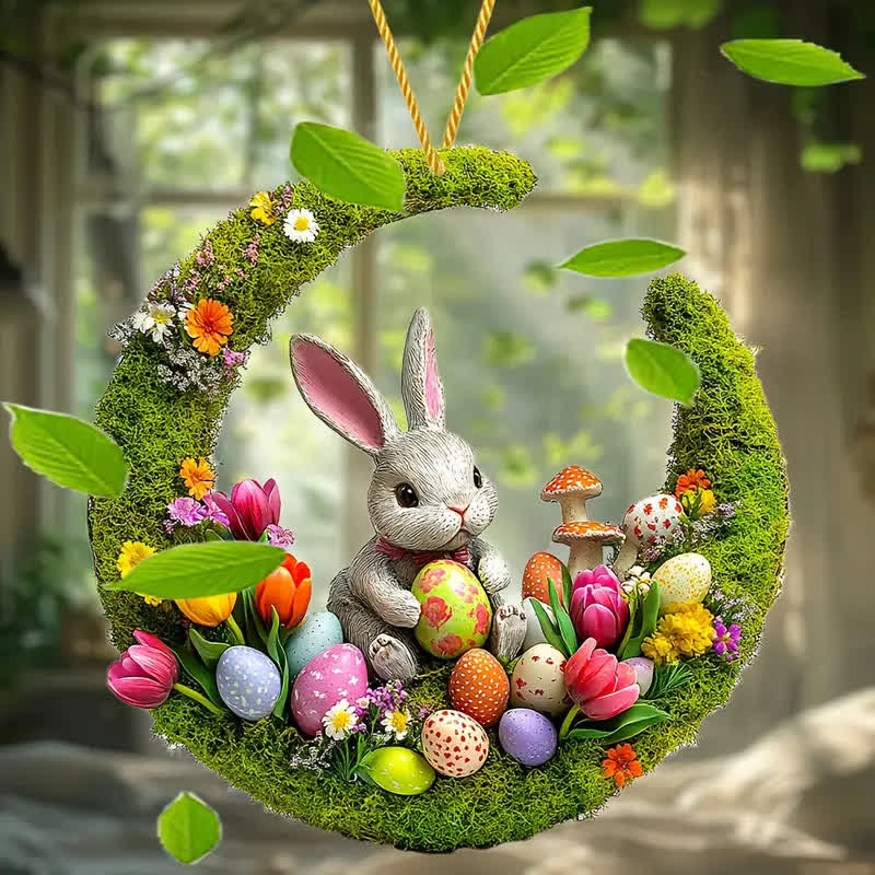 Christianartworkshop Springtime Delight: Enchanting Bunny & Floral Egg Easter Hanging Ornament - 5.91"/15cm - image 1