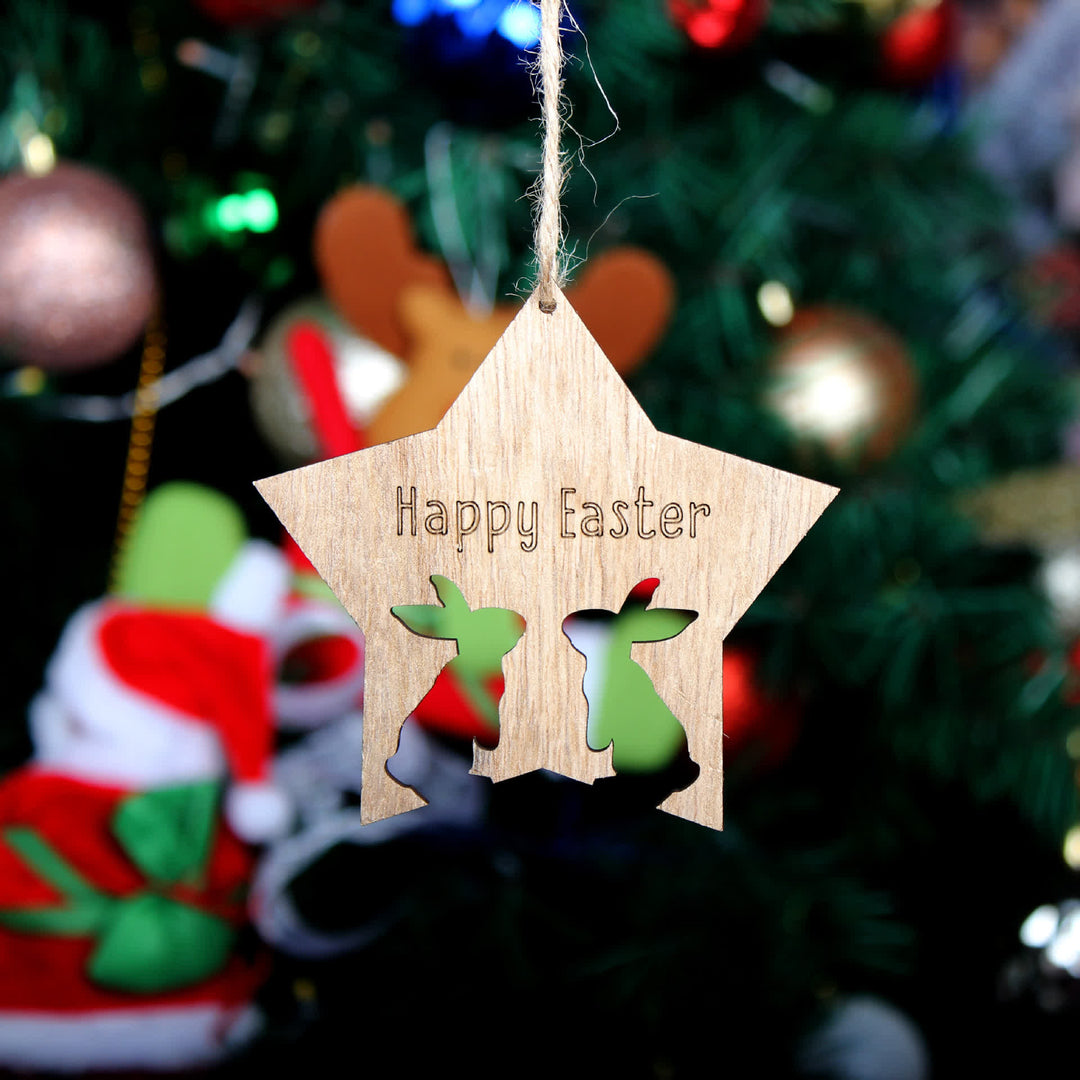 Christianartworkshop Rustic Easter Star: Bunny Silhouette Hanging Ornament - Easter Bunny - image 1