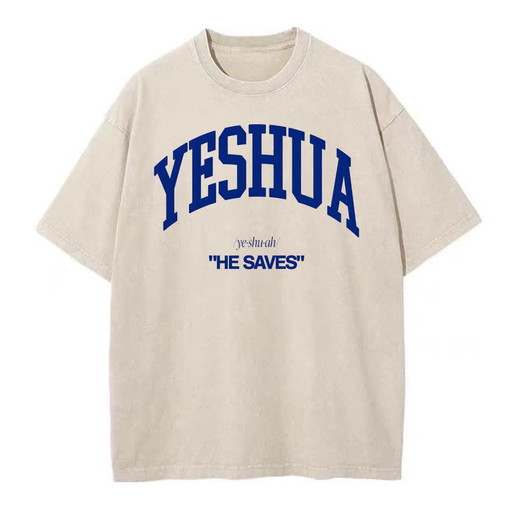 Christianartworkshop Yeshua "He Saves" Washed T-Shirt - Beige - 4XL - image 1
