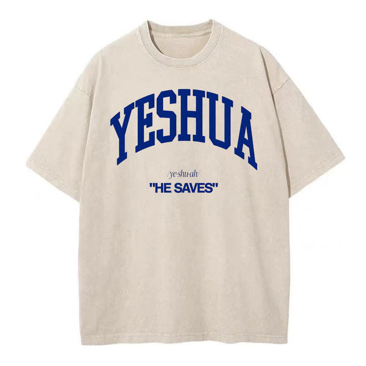 Christianartworkshop Yeshua "He Saves" Washed T-Shirt - Beige - 4XL - image 1