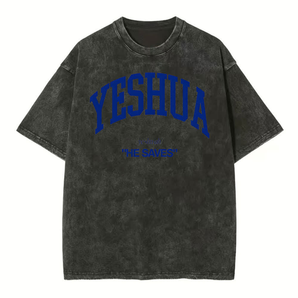Christianartworkshop Yeshua "He Saves" Washed T-Shirt - Black - 4XL - image 2