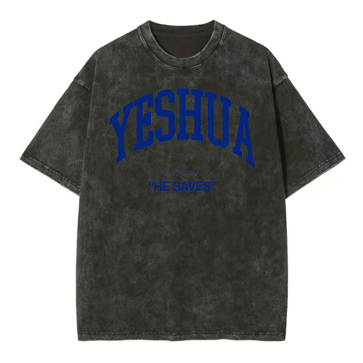 Christianartworkshop Yeshua "He Saves" Washed T-Shirt - Black - 4XL - image 2