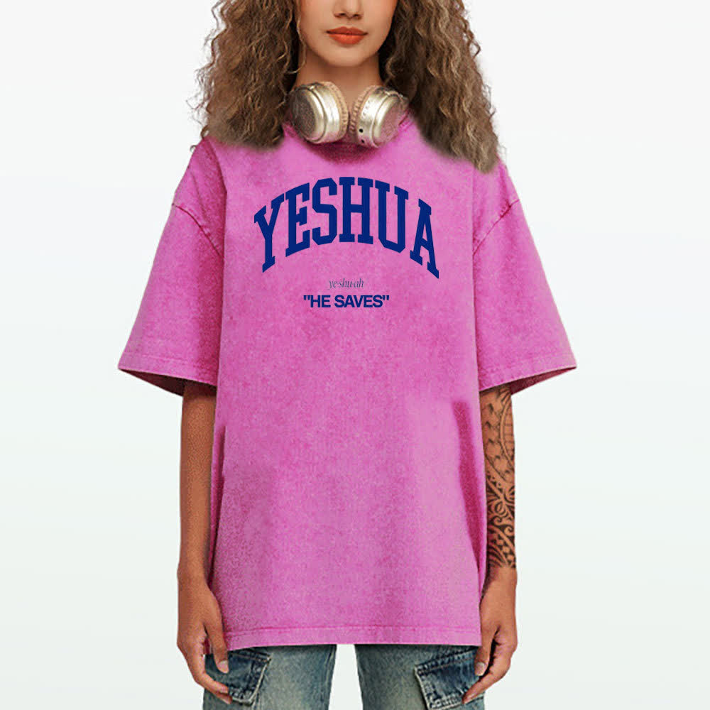 Christianartworkshop Yeshua "He Saves" Washed T-Shirt - image 6