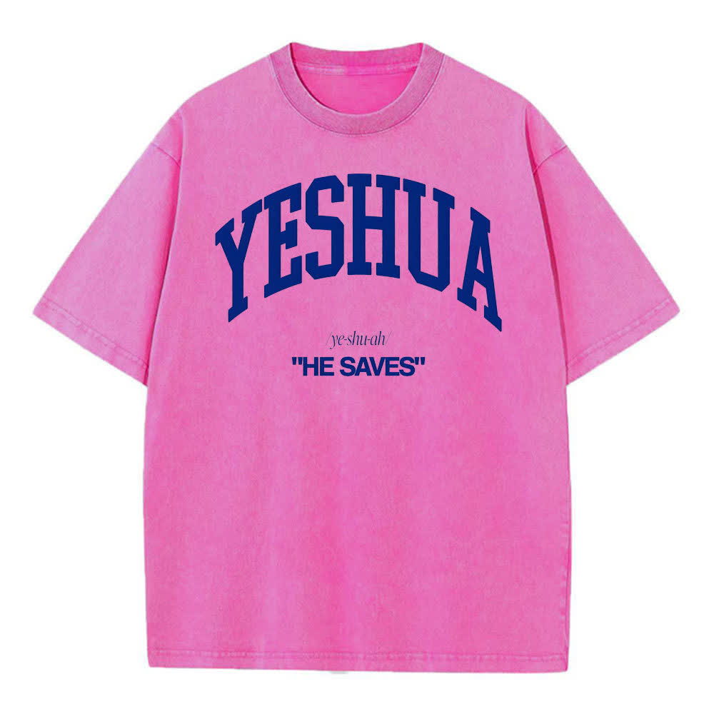 Christianartworkshop Yeshua "He Saves" Washed T-Shirt - Pink - 4XL - image 5