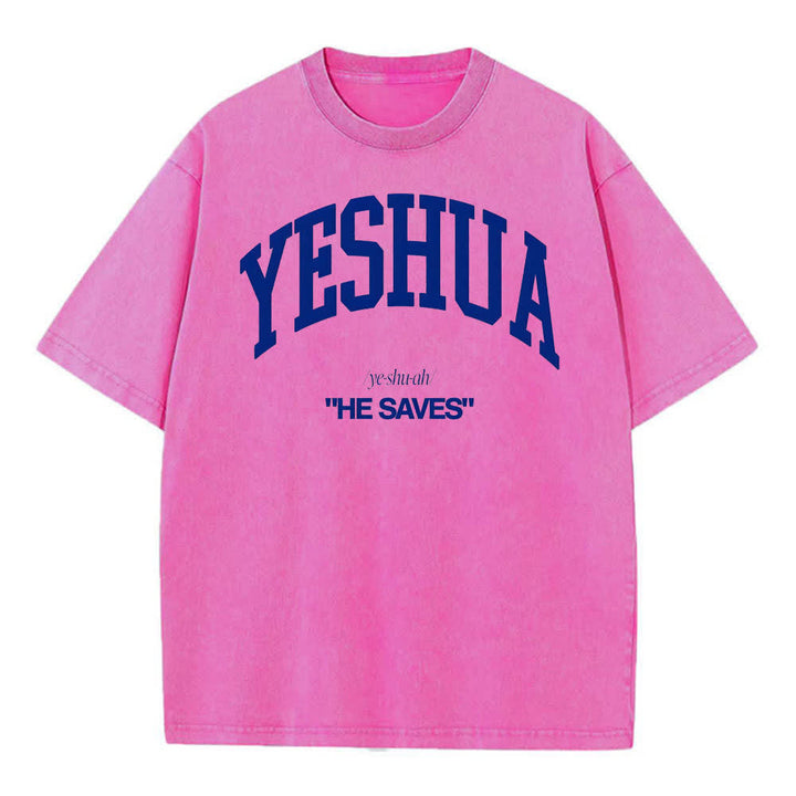 Christianartworkshop Yeshua "He Saves" Washed T-Shirt - Pink - 4XL - image 5