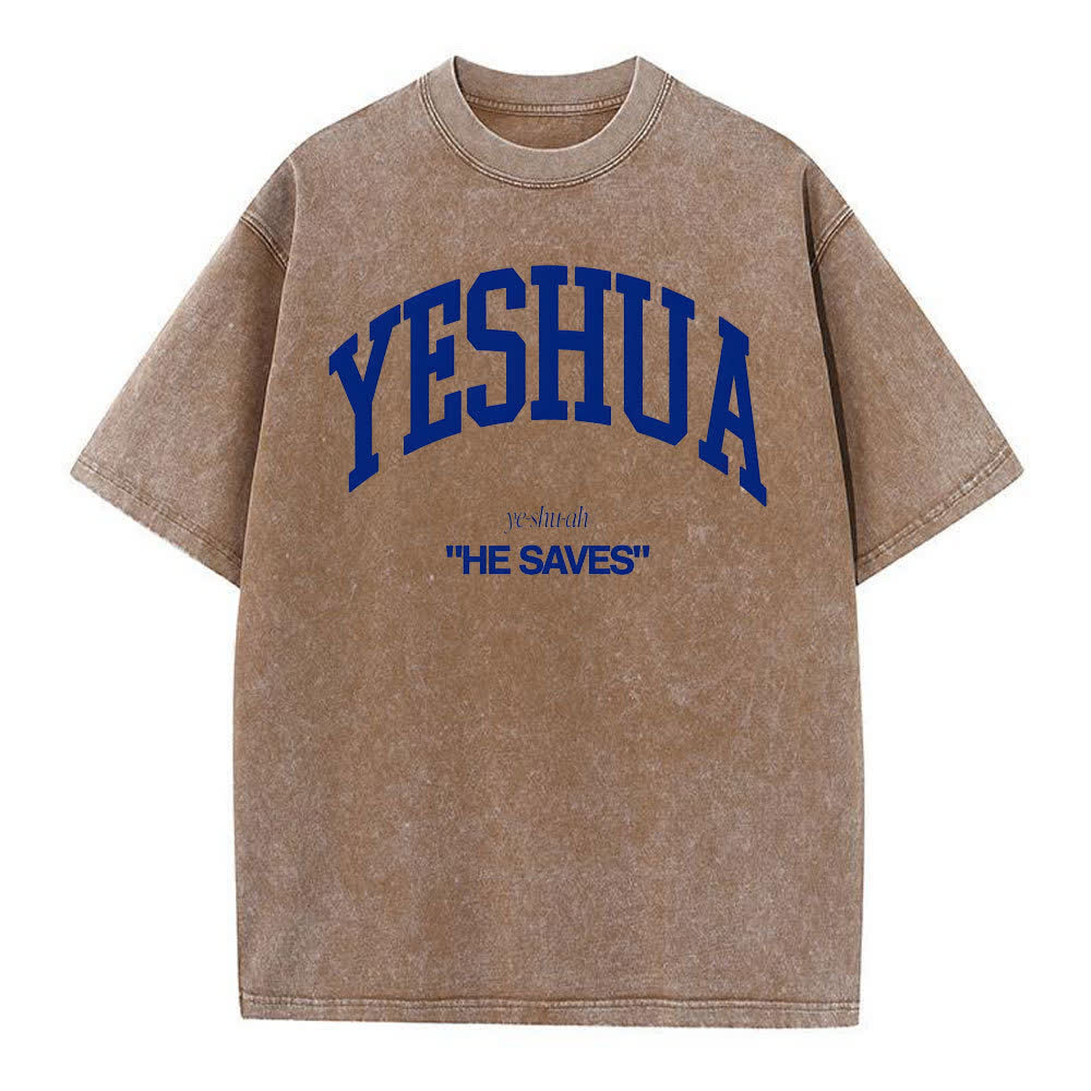Christianartworkshop Yeshua "He Saves" Washed T-Shirt - Coffee - 4XL - image 8