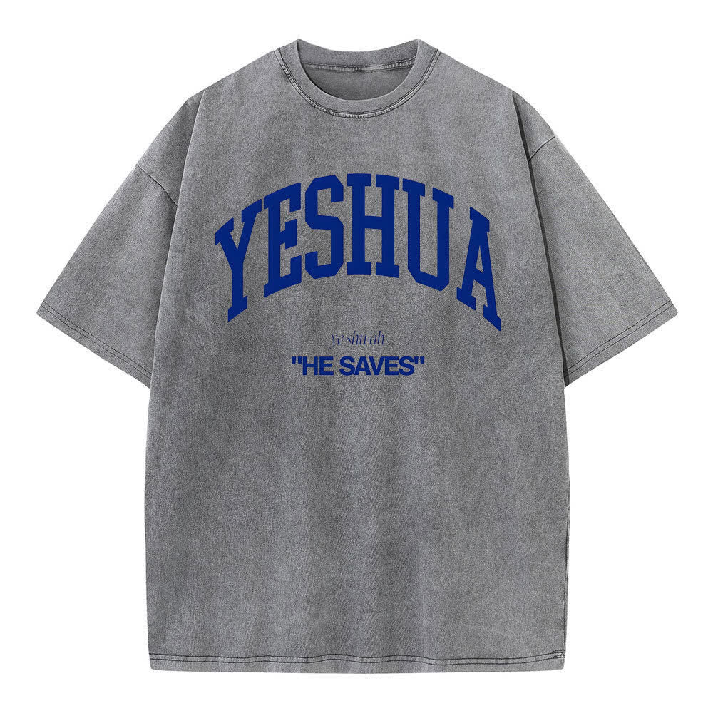 Christianartworkshop Yeshua "He Saves" Washed T-Shirt - Grey - 4XL - image 3