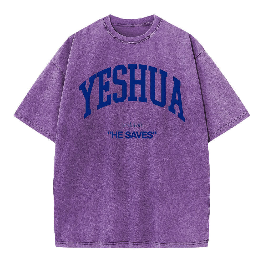 Christianartworkshop Yeshua "He Saves" Washed T-Shirt - Purple - 4XL - image 9