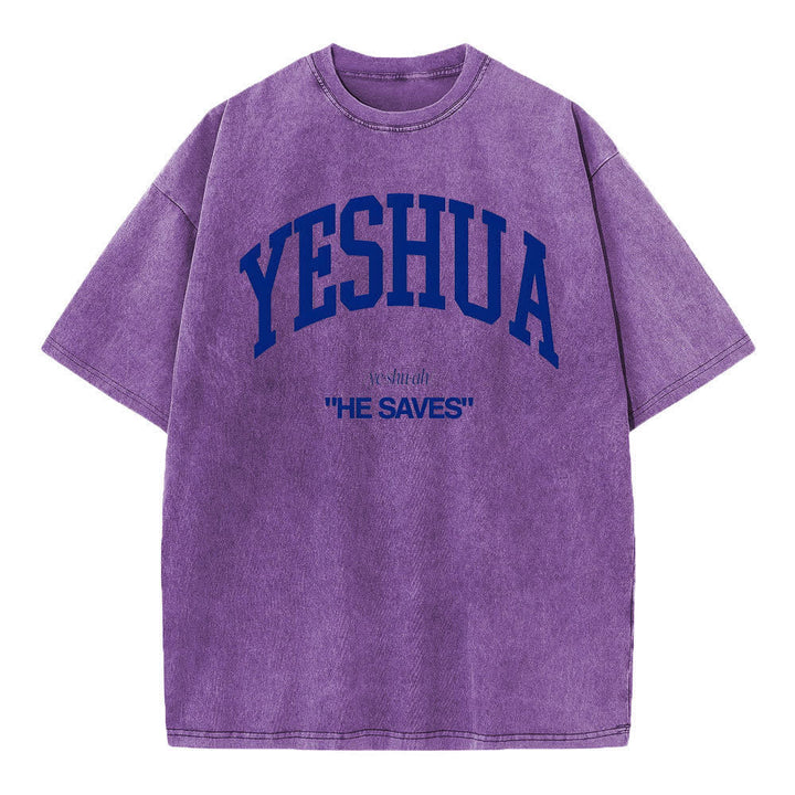 Christianartworkshop Yeshua "He Saves" Washed T-Shirt - Purple - 4XL - image 9