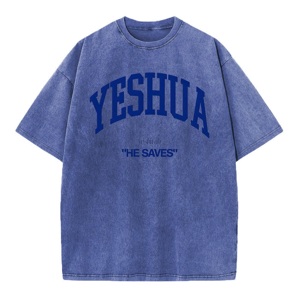 Christianartworkshop Yeshua "He Saves" Washed T-Shirt - Blue - 4XL - image 7