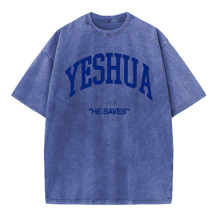 Christianartworkshop Yeshua "He Saves" Washed T-Shirt - Blue - 4XL - image 7