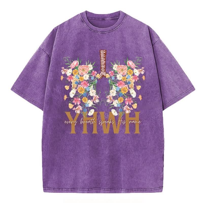 Christianartworkshop  YHWH Floral Design Washed T-Shirt - Purple - 4XL - image 9