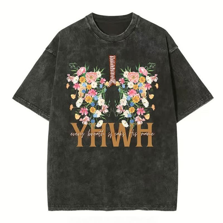 Christianartworkshop  YHWH Floral Design Washed T-Shirt - Black - 4XL - image 3