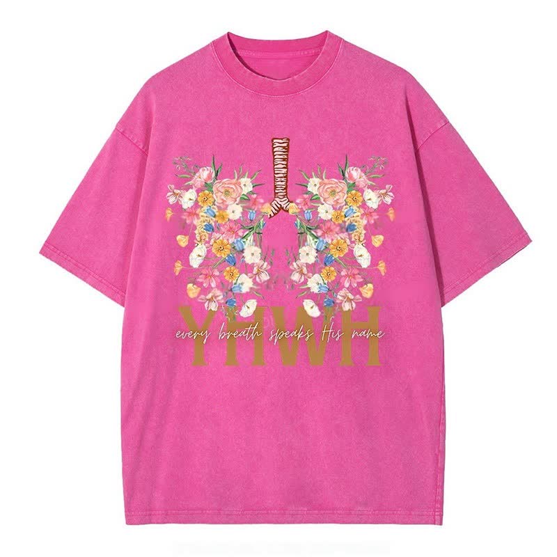 Christianartworkshop  YHWH Floral Design Washed T-Shirt - Pink - 4XL - image 6