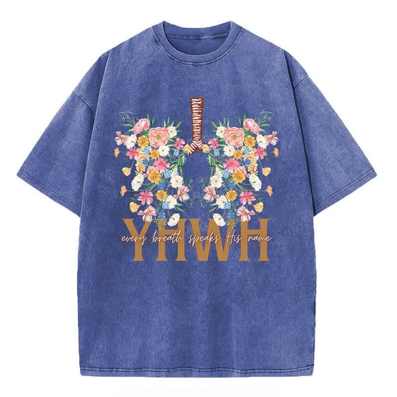 Christianartworkshop  YHWH Floral Design Washed T-Shirt - Blue - 4XL - image 7