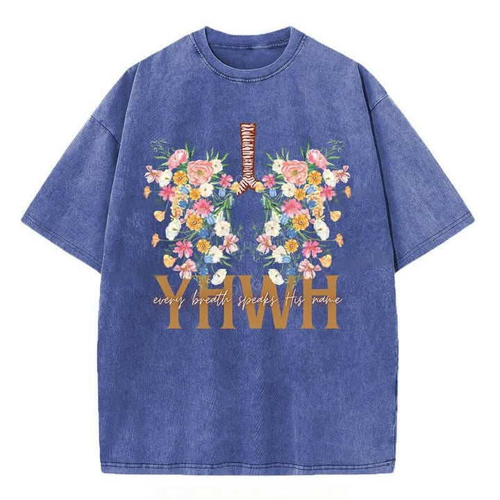 Christianartworkshop  YHWH Floral Design Washed T-Shirt - Blue - 4XL - image 7