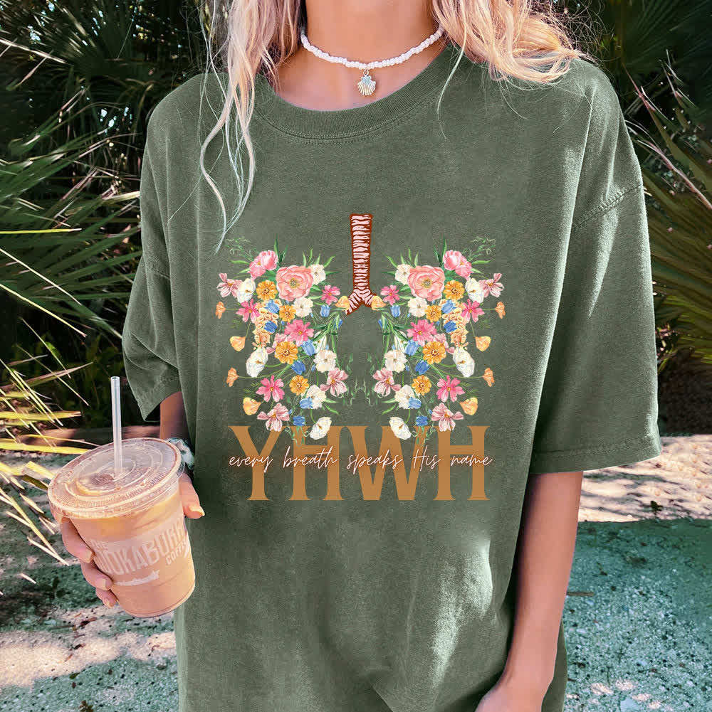 Christianartworkshop  YHWH Floral Design Washed T-Shirt - image 2