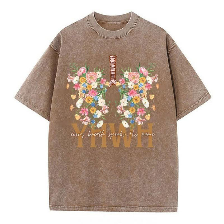 Christianartworkshop  YHWH Floral Design Washed T-Shirt - Coffee - 4XL - image 8