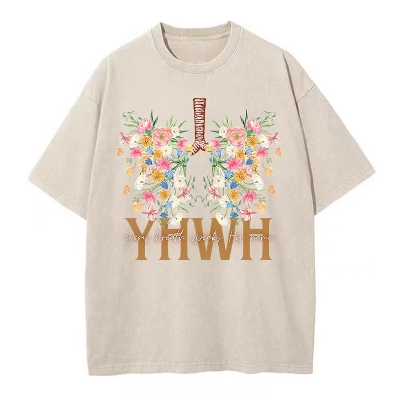 Christianartworkshop  YHWH Floral Design Washed T-Shirt - Beige - 4XL - image 5