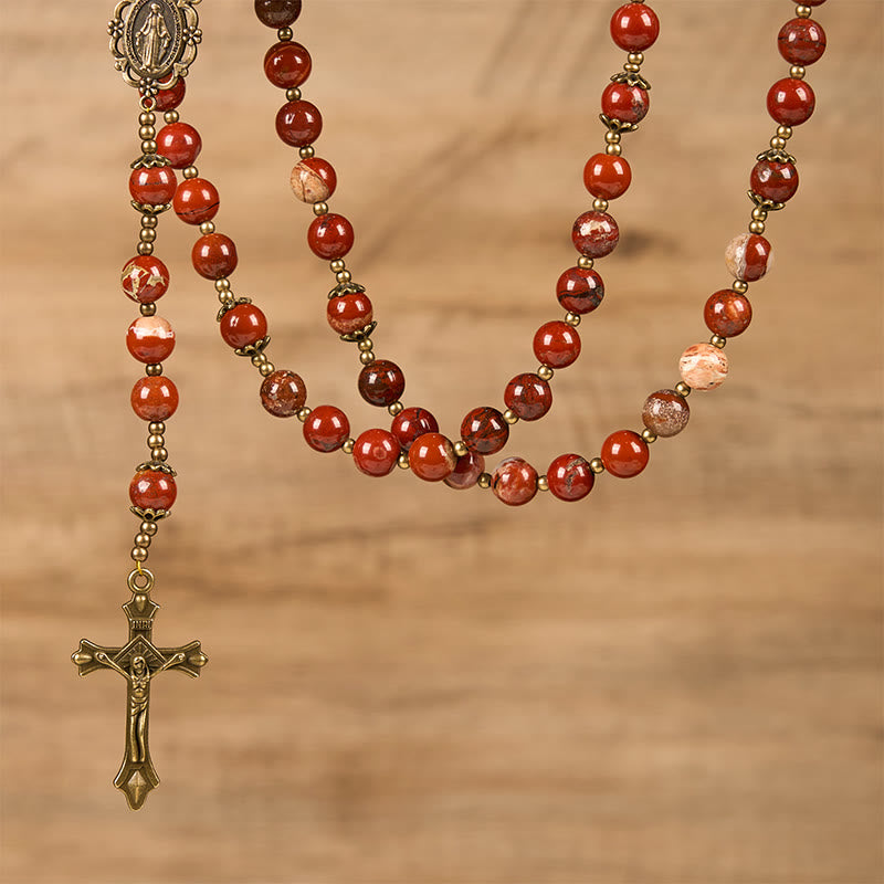 Christianartworkshop Handmade 8mm Red Jasper Gemstone Rosary with Miraculous Medal & Crucifix - image 3