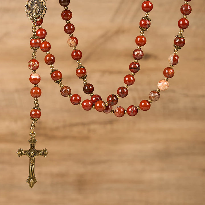 Christianartworkshop Handmade 8mm Red Jasper Gemstone Rosary with Miraculous Medal & Crucifix - image 3