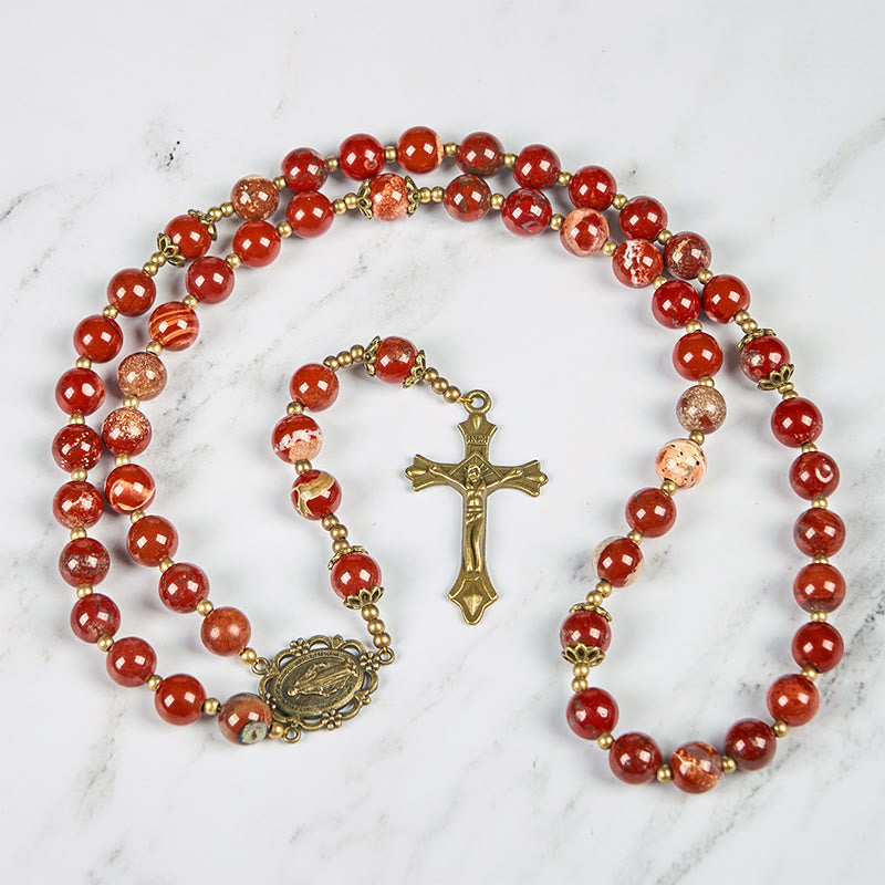 Christianartworkshop Handmade 8mm Red Jasper Gemstone Rosary with Miraculous Medal & Crucifix - image 6
