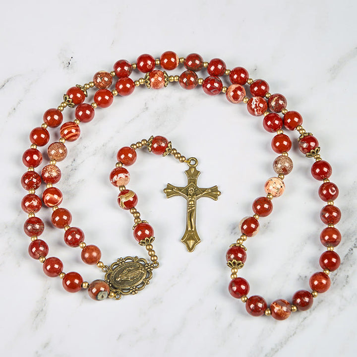 Christianartworkshop Handmade 8mm Red Jasper Gemstone Rosary with Miraculous Medal & Crucifix - image 6