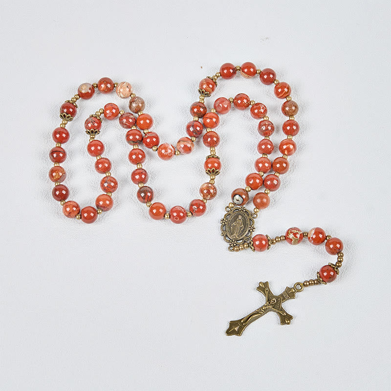 Christianartworkshop Handmade 8mm Red Jasper Gemstone Rosary with Miraculous Medal & Crucifix - image 7