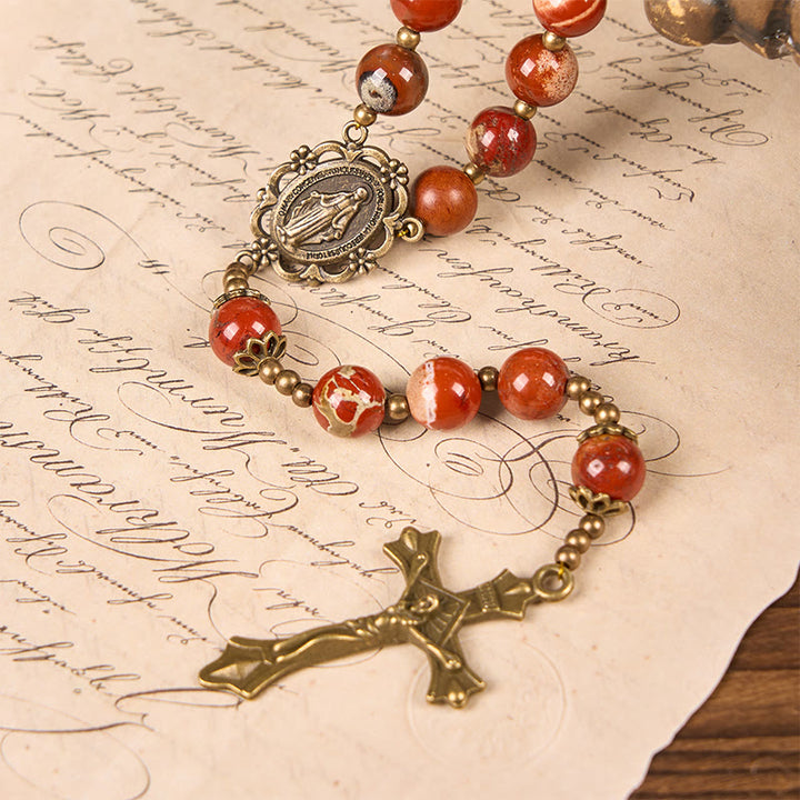 Christianartworkshop Handmade 8mm Red Jasper Gemstone Rosary with Miraculous Medal & Crucifix - image 5