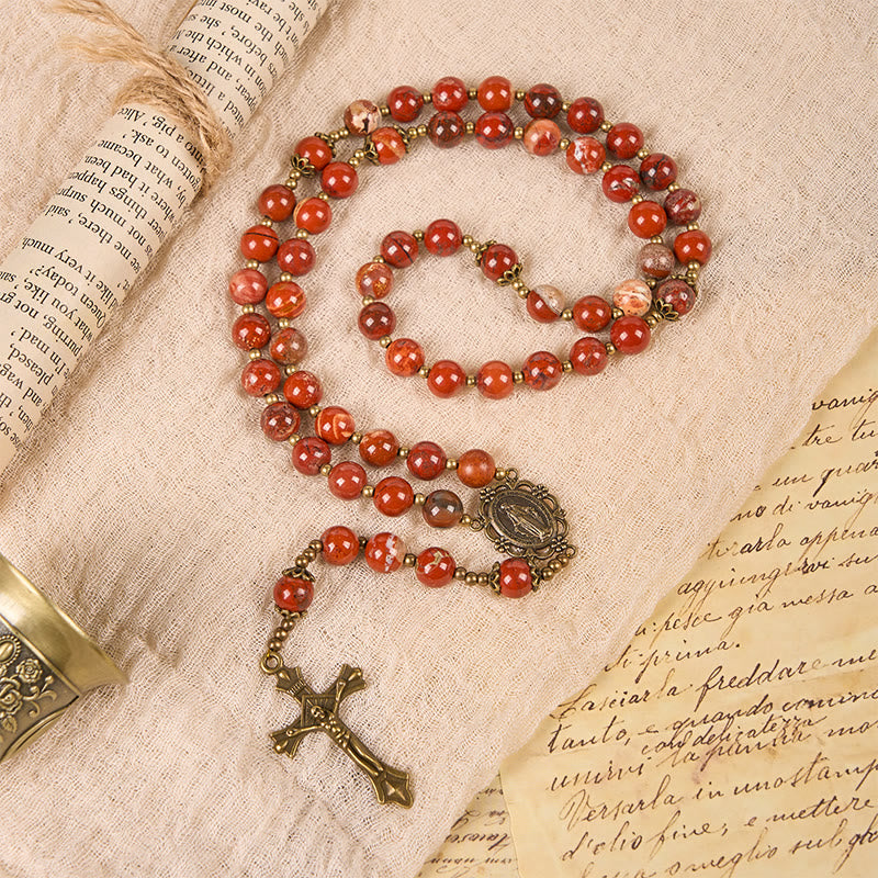 Christianartworkshop Handmade 8mm Red Jasper Gemstone Rosary with Miraculous Medal & Crucifix - image 2