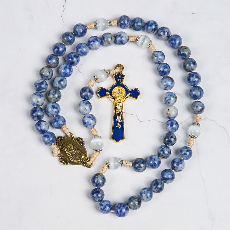 Christianartworkshop PRAYERFUL FAITH: Round Blue Stone Nylon Cord Rosary with Gift Card - image 14