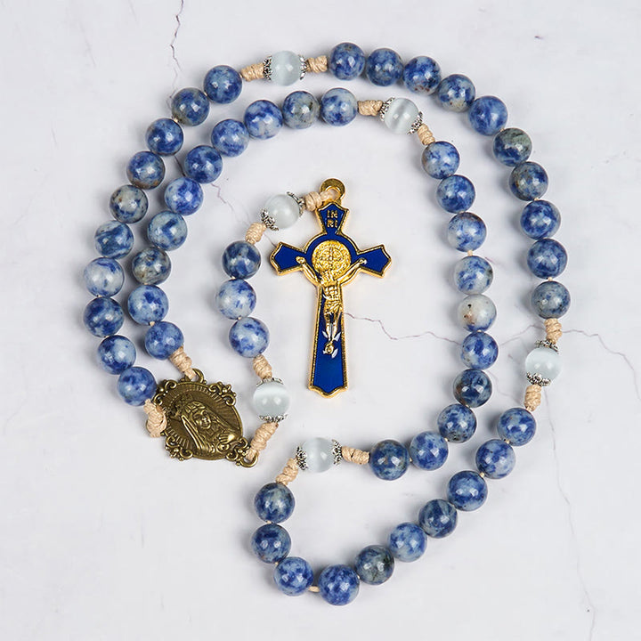 Christianartworkshop PRAYERFUL FAITH: Round Blue Stone Nylon Cord Rosary with Gift Card - image 13