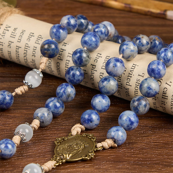 Christianartworkshop PRAYERFUL FAITH: Round Blue Stone Nylon Cord Rosary with Gift Card - image 11